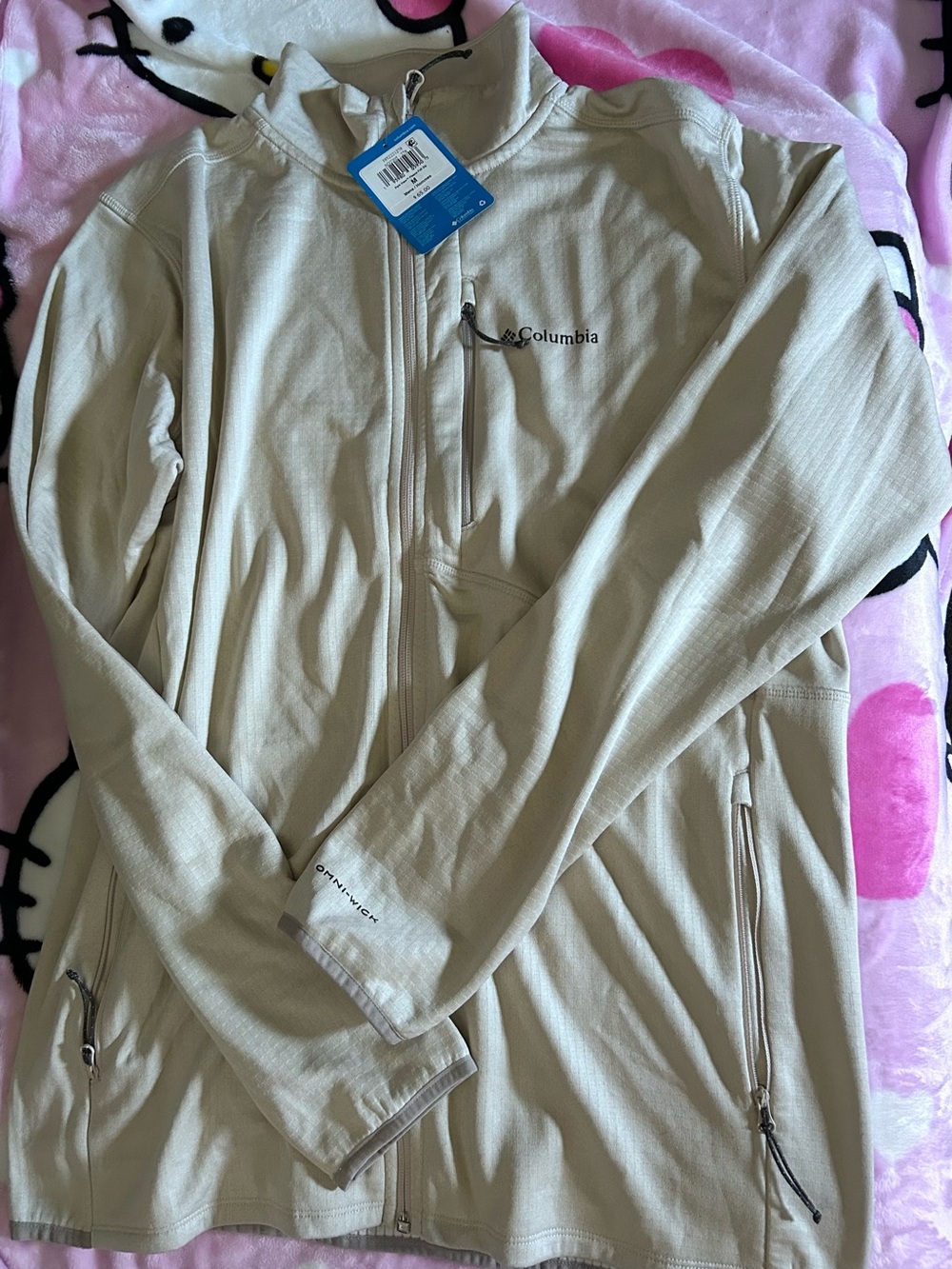 Columbia Light Beige Full-Zip Hooded Fleece Jacket